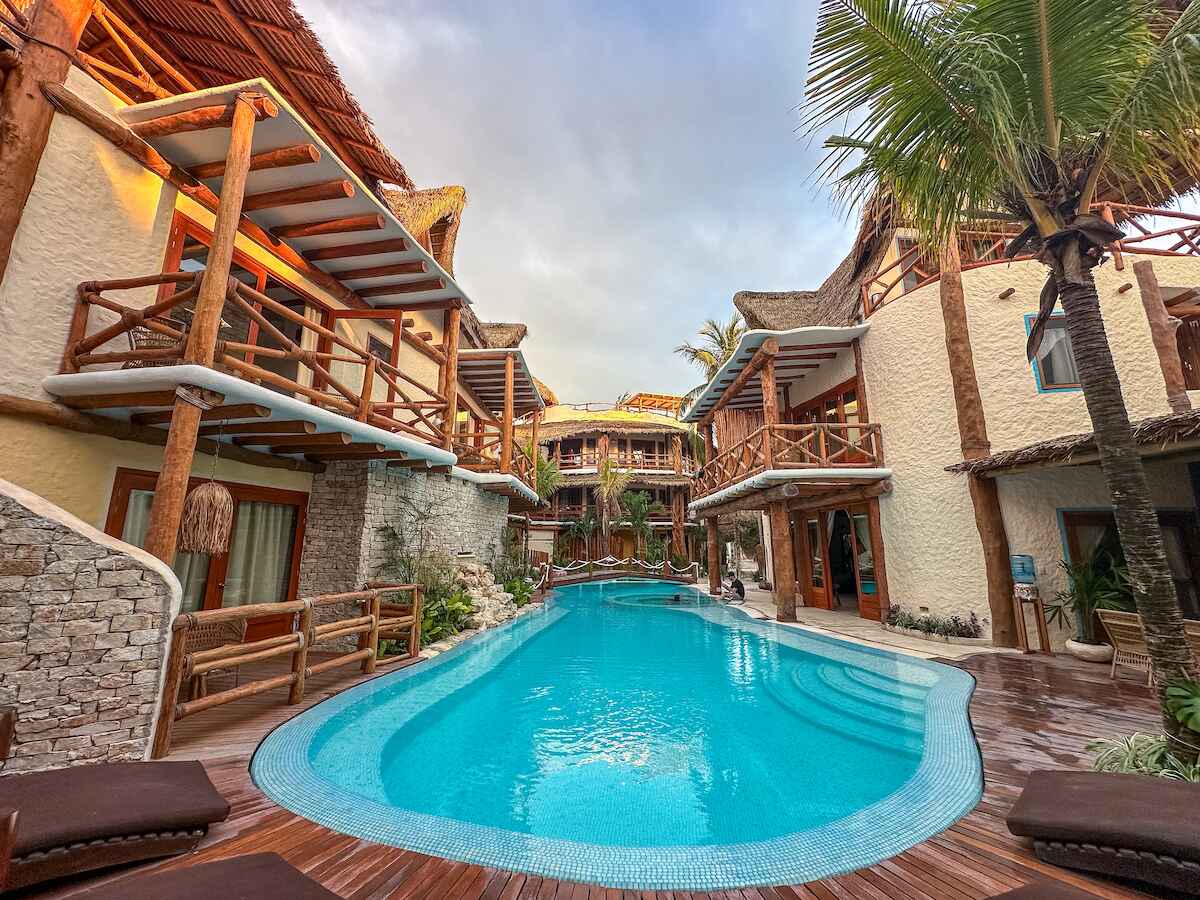 outdoor pool at Hotel Casa Las Tortugas on Holbox Island, Mexico