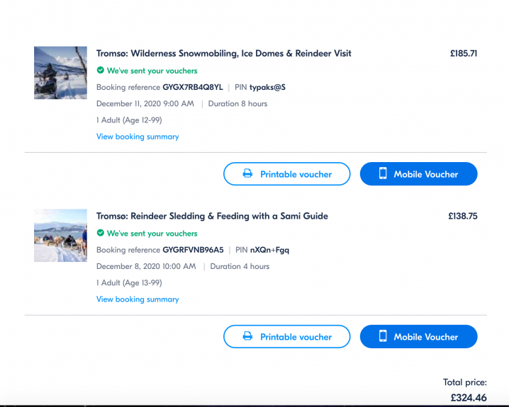 My confirmed Get Your Guide touring attractions 