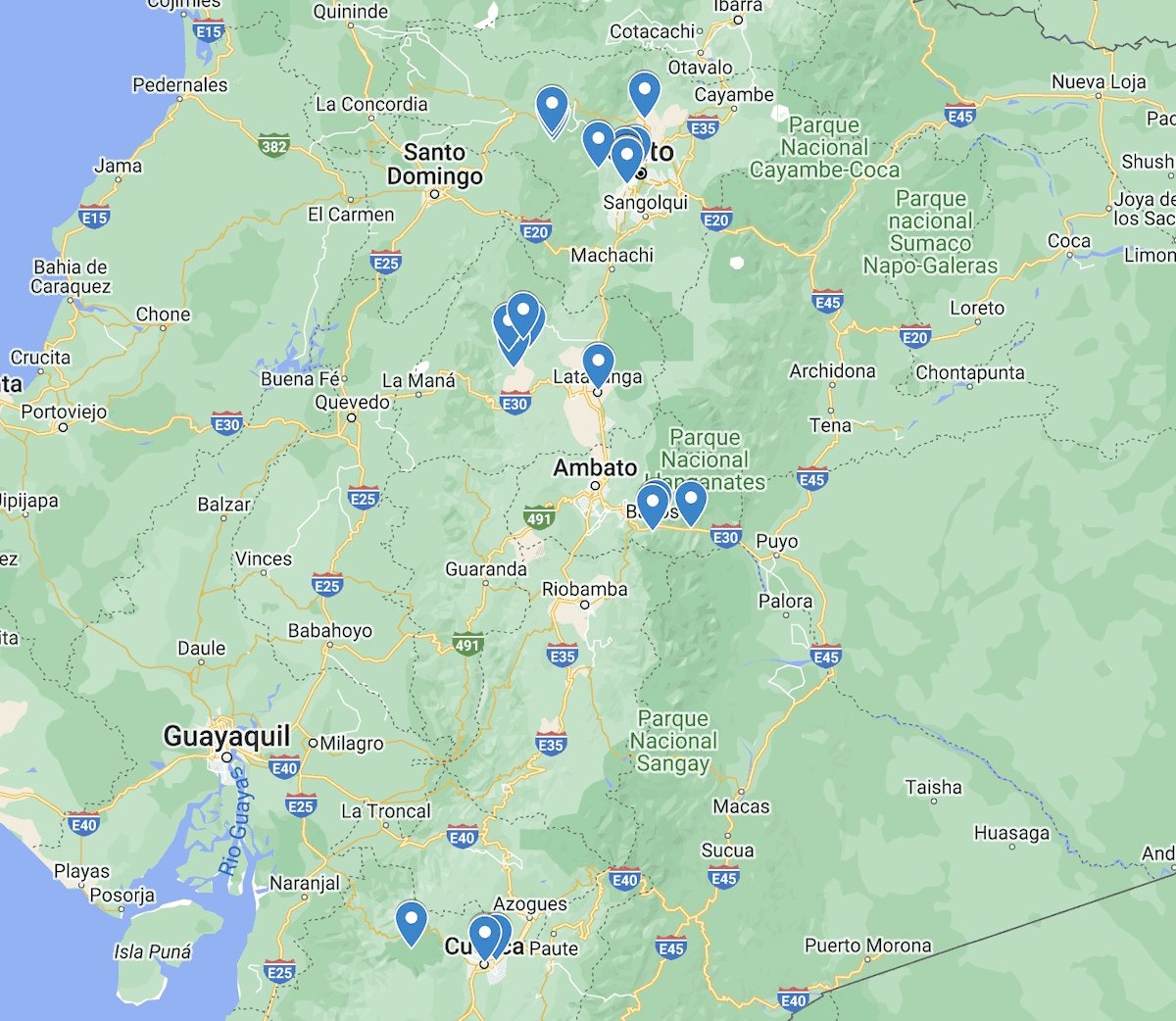 Ecuador solo travel map