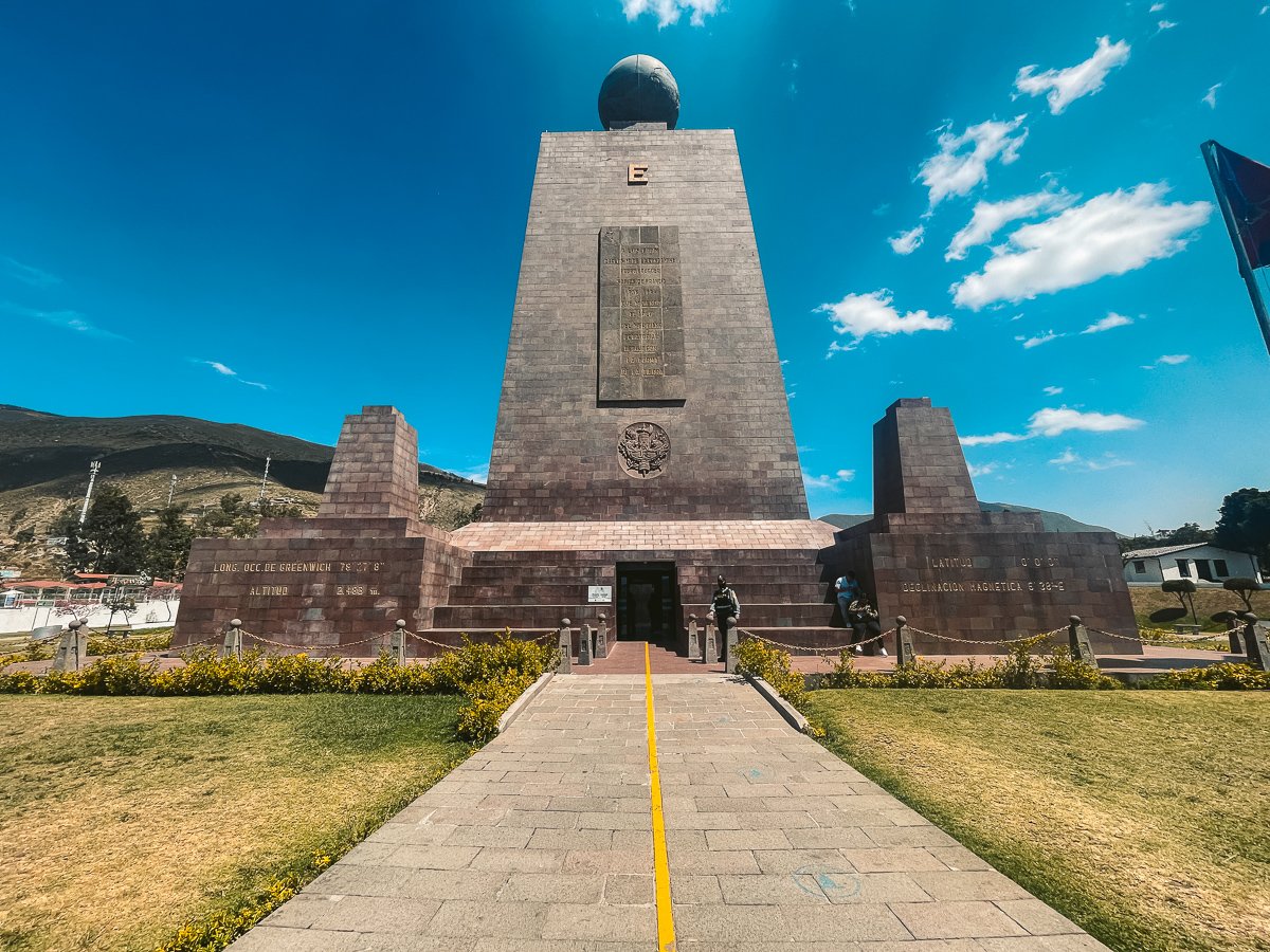 An exterior shot of the main building at Mitad del Mundo in Quito